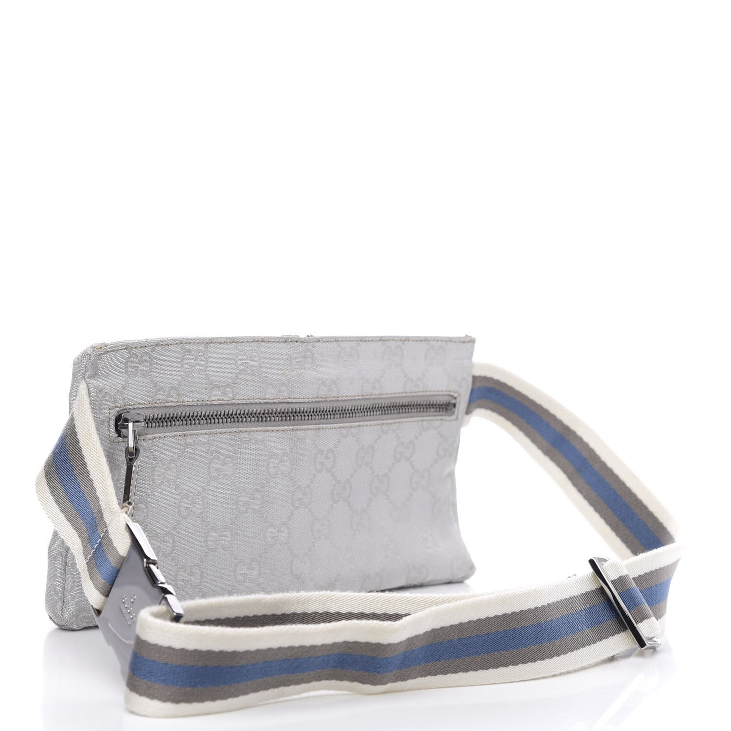 GG Monogram Web Double Pocket Belt Bag Silver