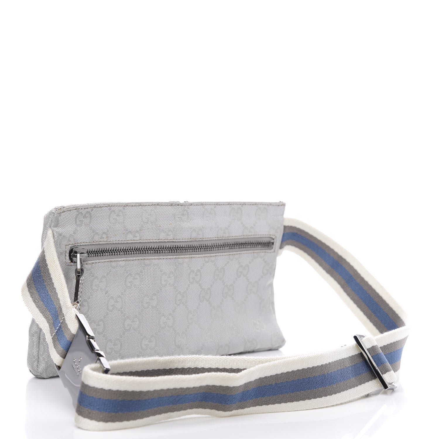 Gucci GG Monogram Web Double Pocket Belt Bag Silver 3 of 8