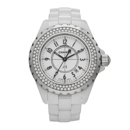 Chanel Stainless Steel Ceramic Diamond Pave Bezel 33mm J12 Quartz Watch White 1 of 4