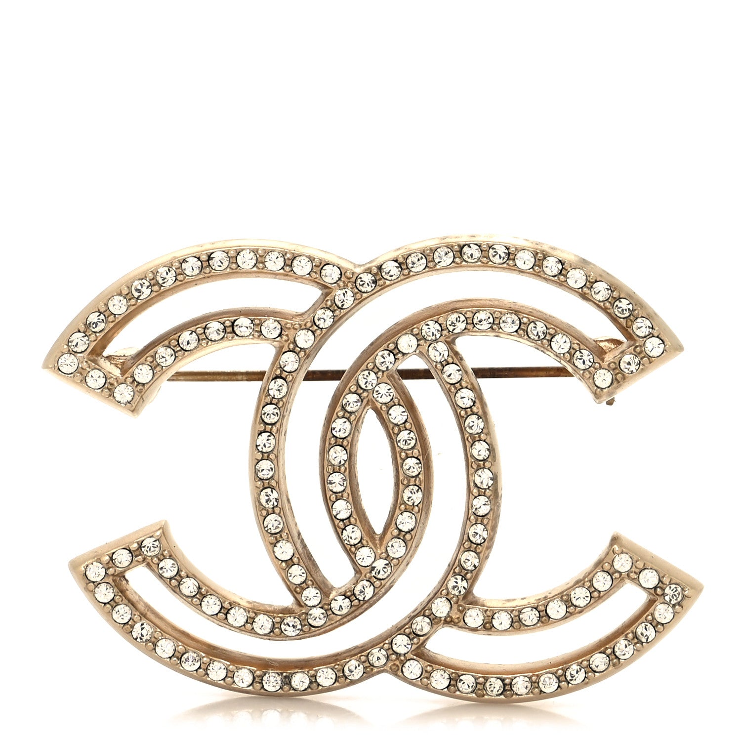 Chanel Crystal CC Brooch Light Gold 1 of 4