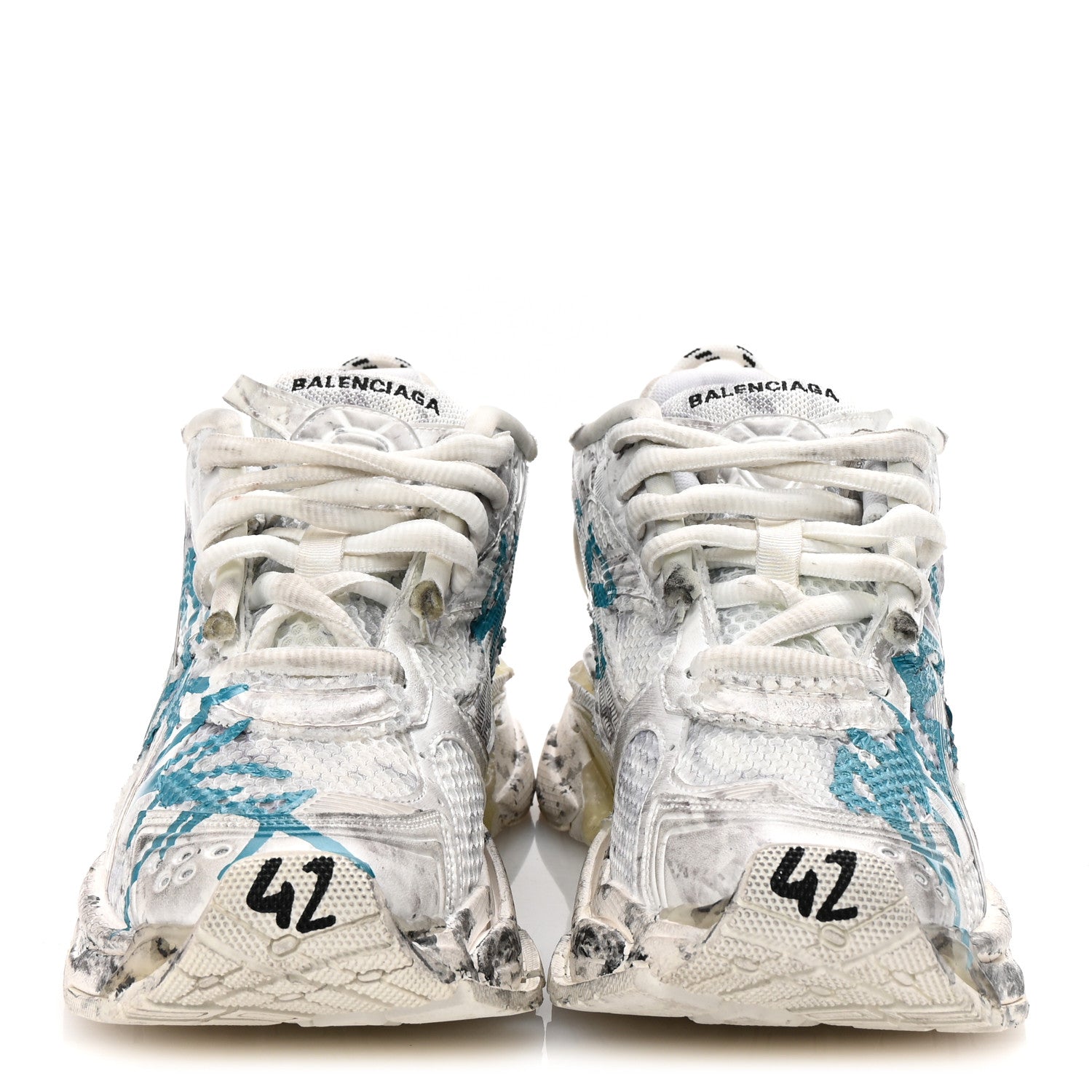 Balenciaga Mesh Rubber Graffiti Mens Runner Sneakers 42 White Blue 3 of 9