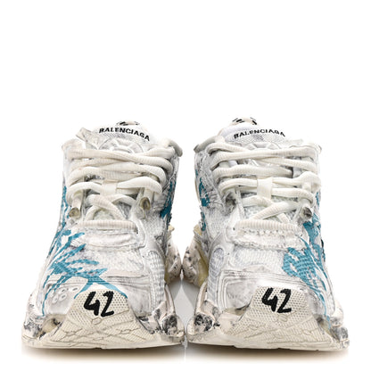 Balenciaga Mesh Rubber Graffiti Mens Runner Sneakers 42 White Blue 3 of 9