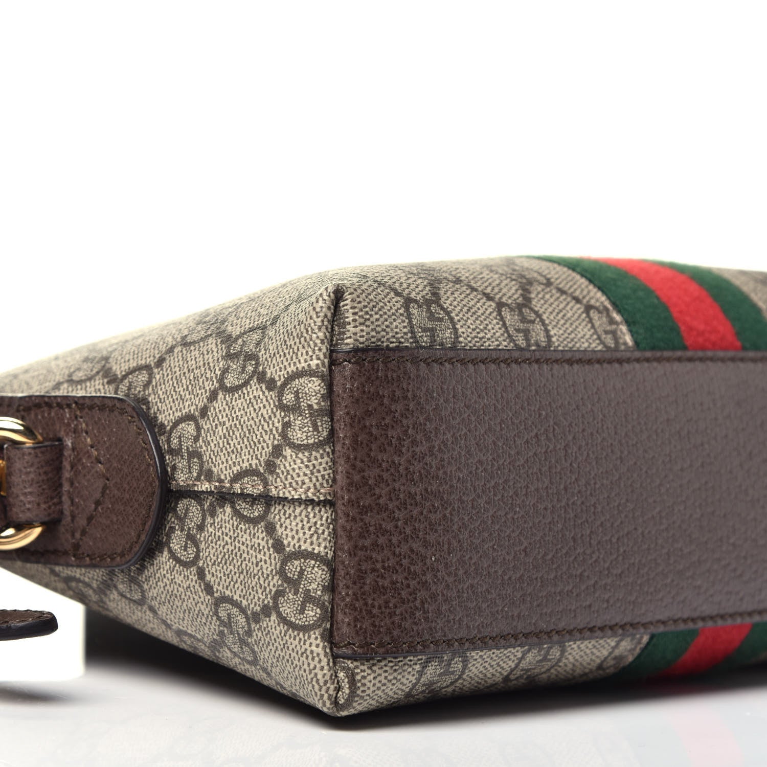 Gucci GG Supreme Monogram Textured Dollar Calfskin Web Small Ophidia Dome Shoulder Bag Beige Ebony New Acero 8 of 9