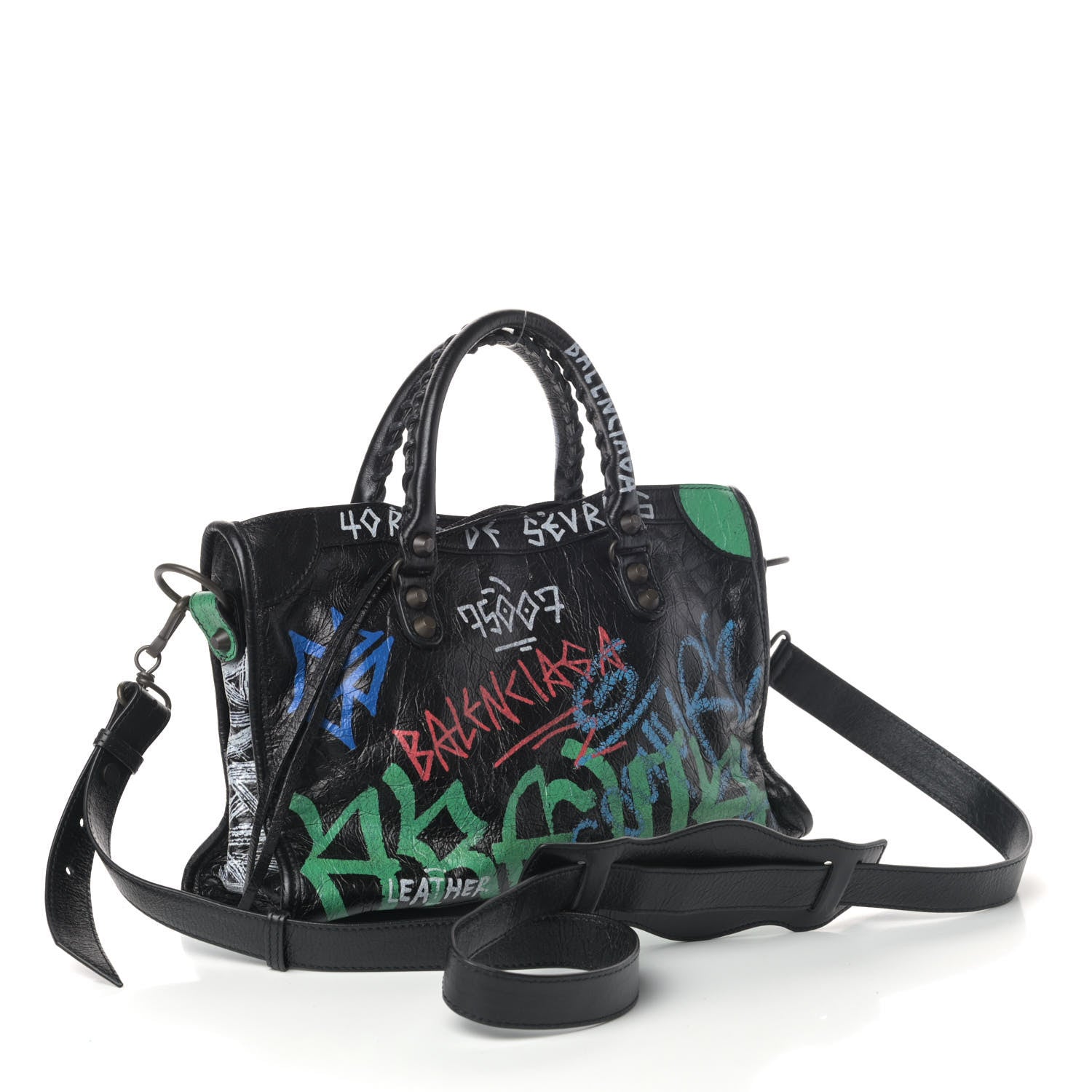 Balenciaga Agneau Graffiti All Over Classic Hardware S City Black Vert Rouge 2 of 4