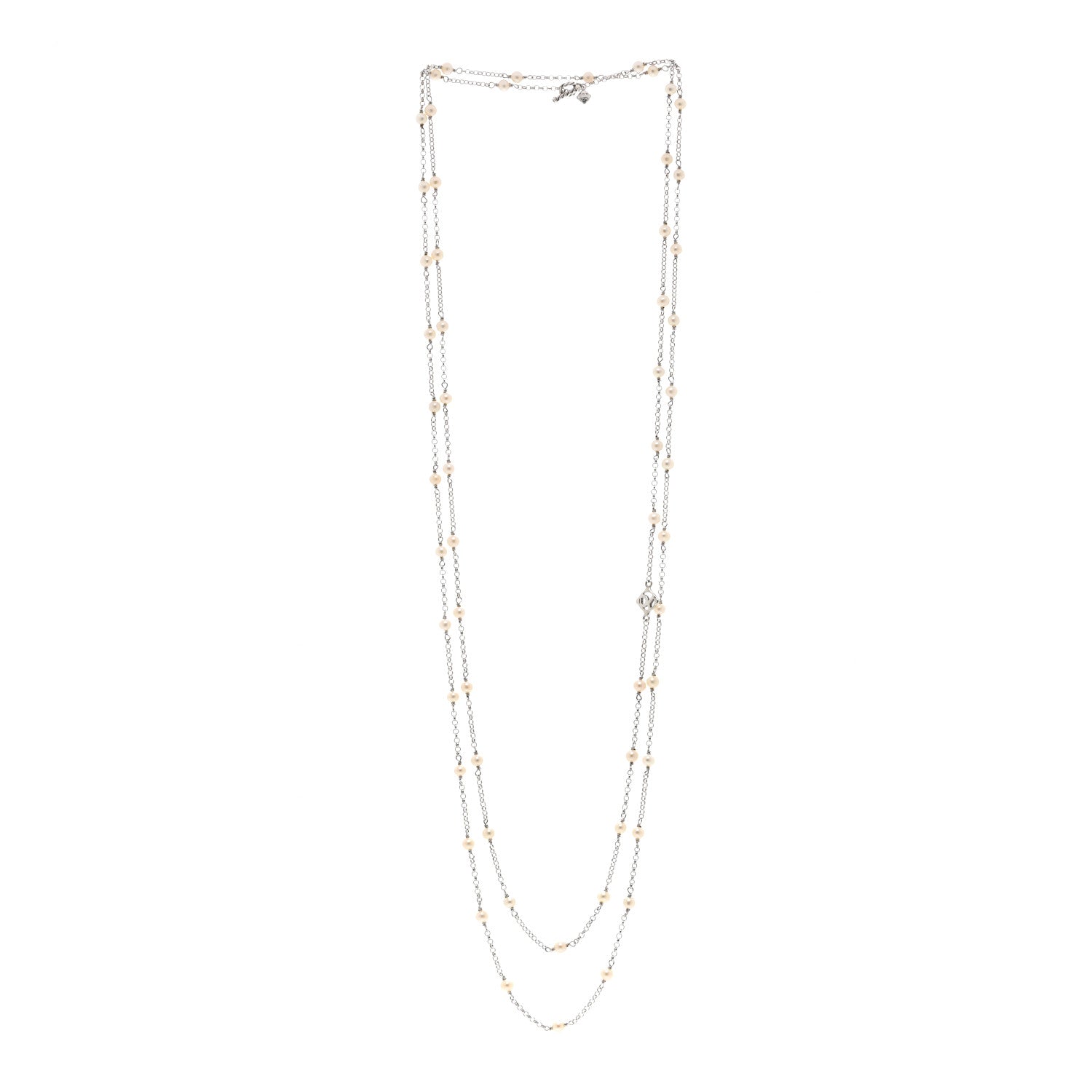 David Yurman Sterling Silver Freshwater Cultured Pearl Station Long Necklace 3 of 4