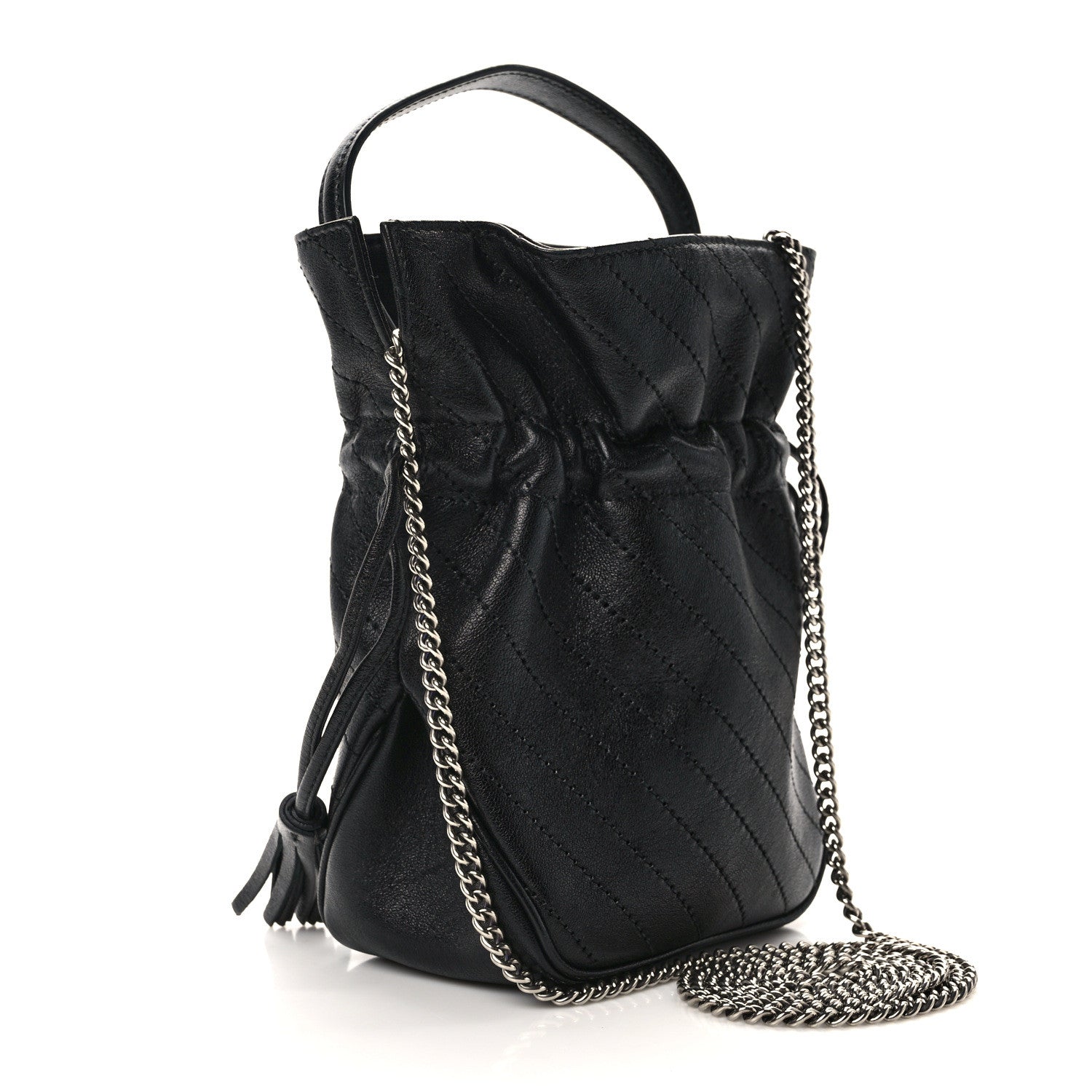 Gucci Sakai Be Green Calfskin Diagonal Stitched Mini Blondie Bucket Bag Black 3 of 13
