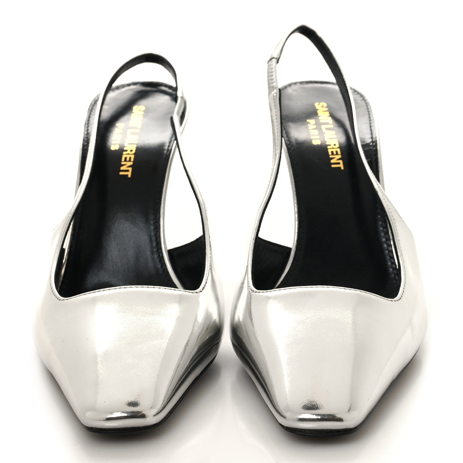 Saint Laurent Glazed Calfskin Tom 90 Dream Slingback Pumps 37 Argento 2 of 9