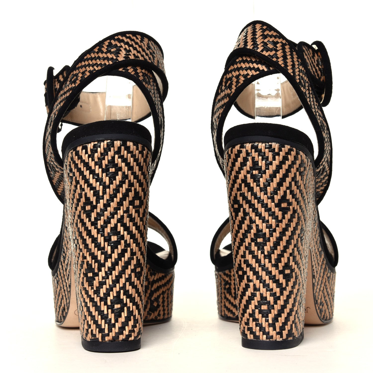 Jimmy Choo Woven Raffia Aimee 125 Platform Sandals 38.5 Black 5 of 7