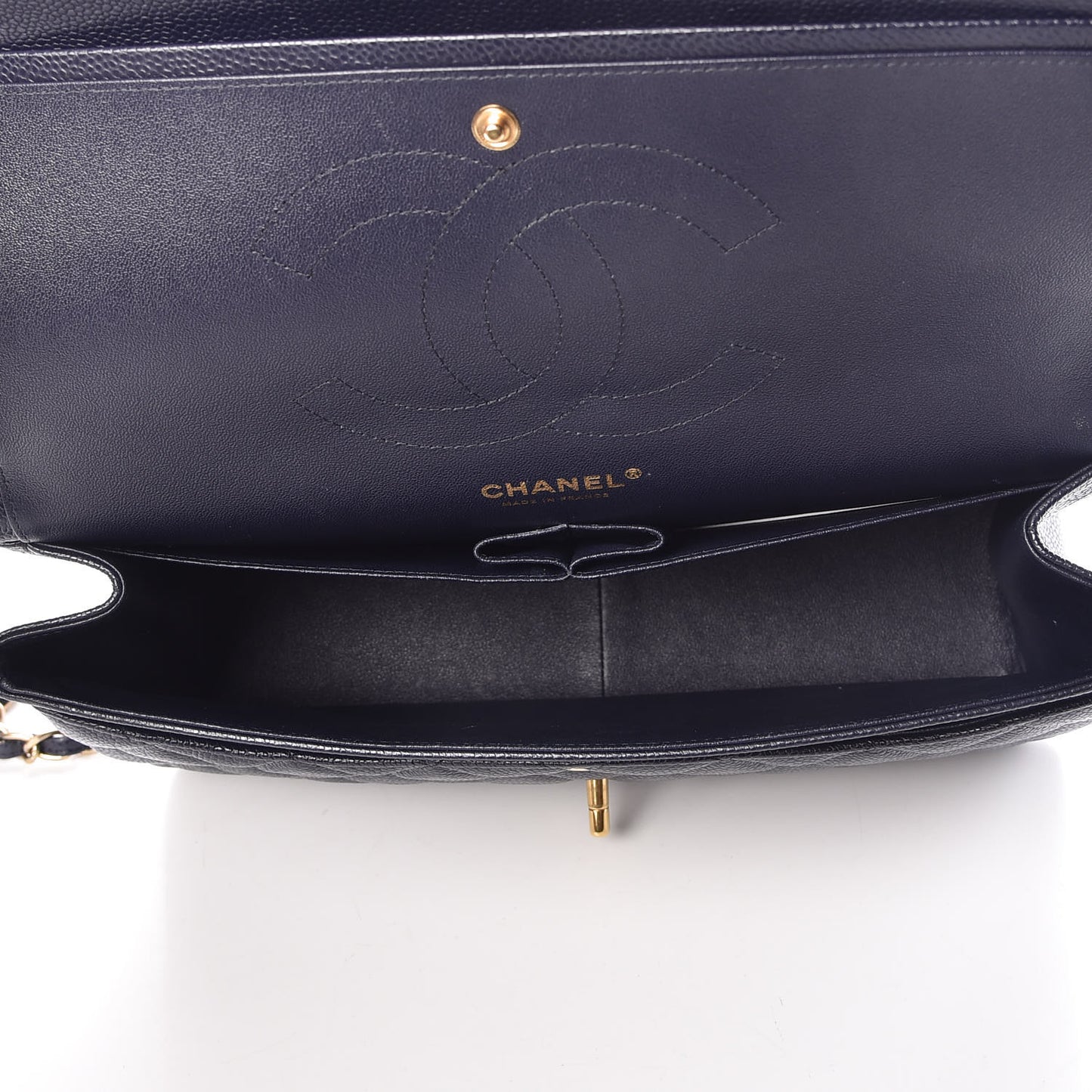 Caviar Quilted Jumbo Double Flap Navy