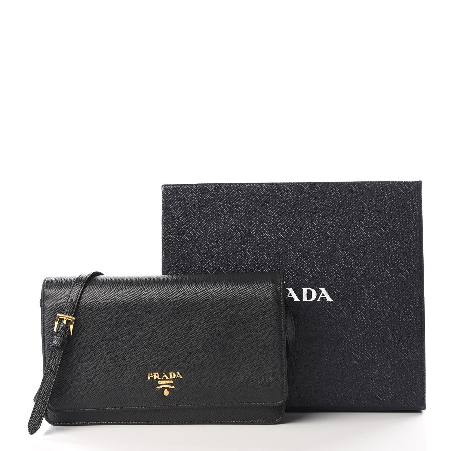 Prada Saffiano Metal Flap Wallet With Strap Black 10 of 10
