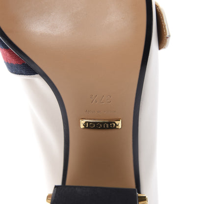 Gucci Betis Glamour Calfskin Web Pearl Embellished Peyton 75mm Loafer Pumps 37.5 Mystic White 8 of 10