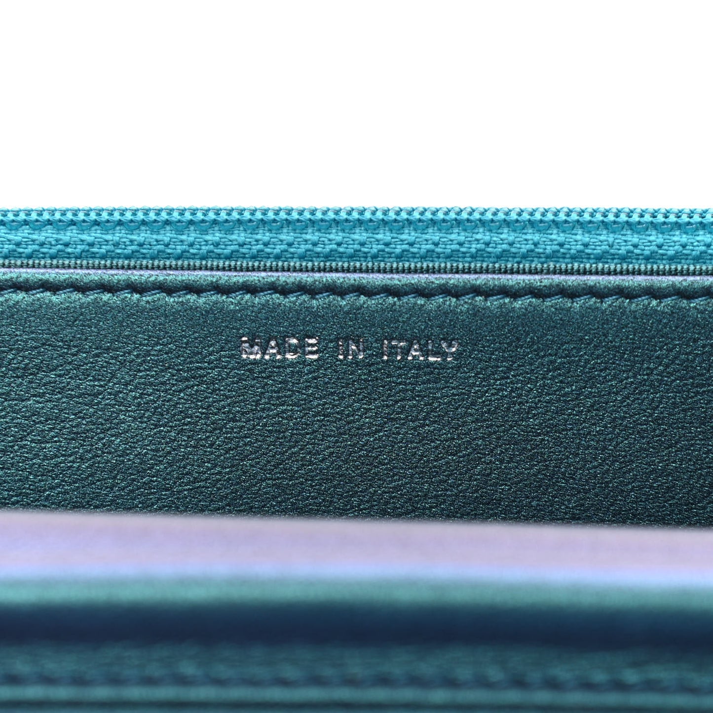 Metallic Lambskin Wallet On Chain WOC Turquoise