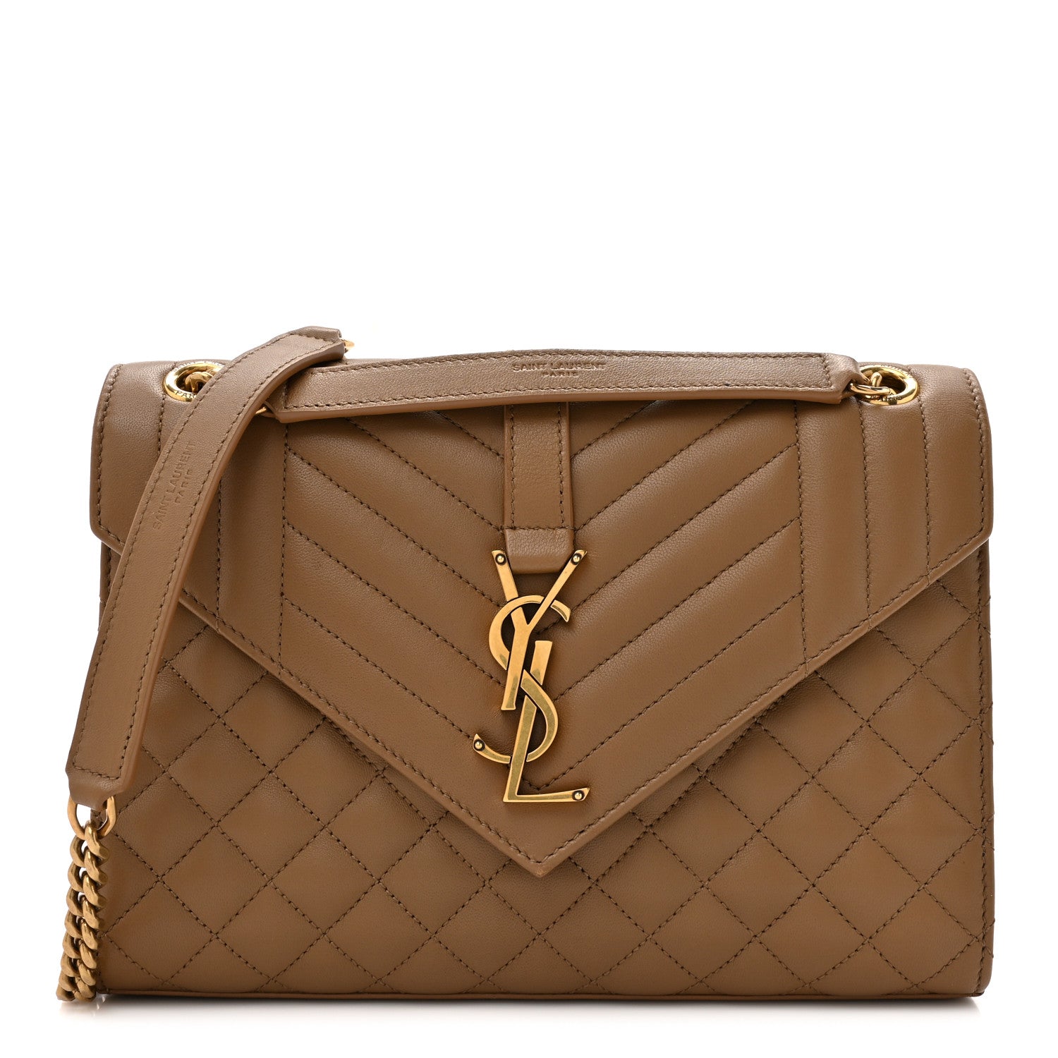 Saint Laurent Lambskin Mixed Matelasse Triquilt Medium Monogram Satchel Dark Cork 1 of 13