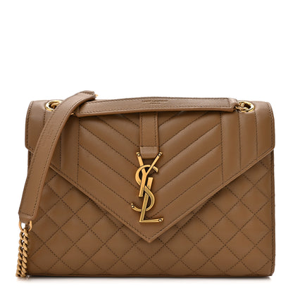 Saint Laurent Lambskin Mixed Matelasse Triquilt Medium Monogram Satchel Dark Cork 1 of 13