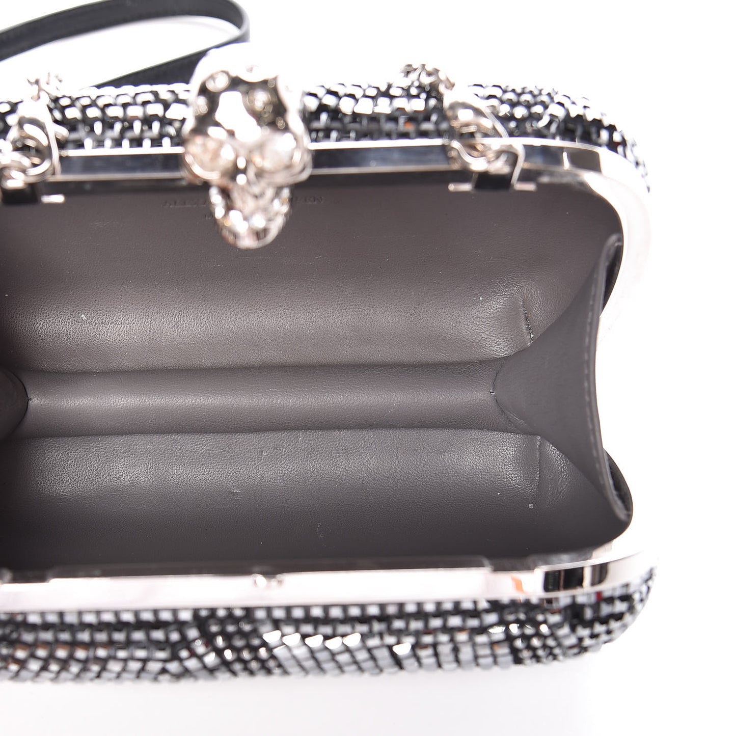Crystal Nappa Classic Art Deco Skull Clutch Black Silver