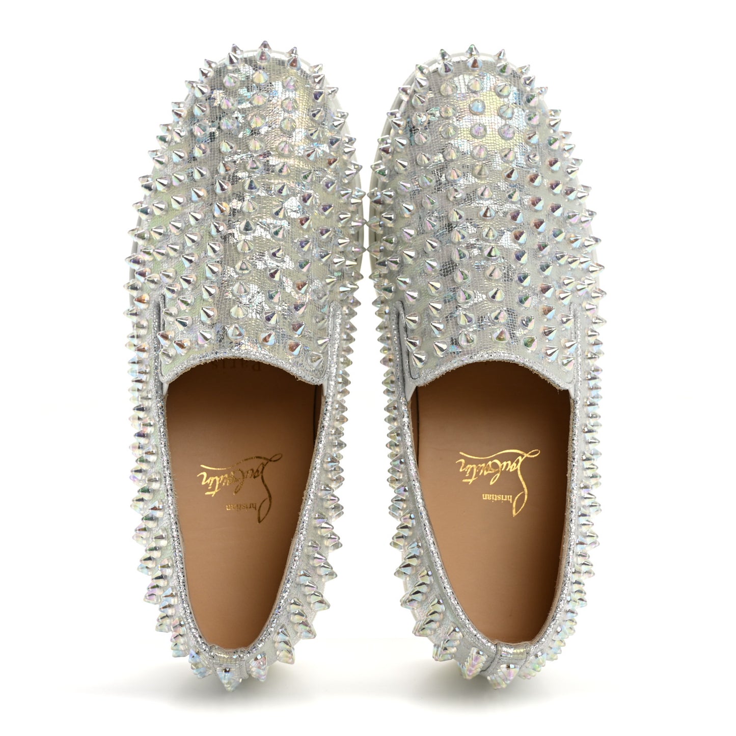 Calf Lame Womens Spikes Roller Boat Flat 36.5 White Clear