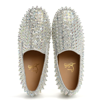 Christian Louboutin Calf Lame Womens Spikes Roller Boat Flat 36.5 White Clear 2 of 10