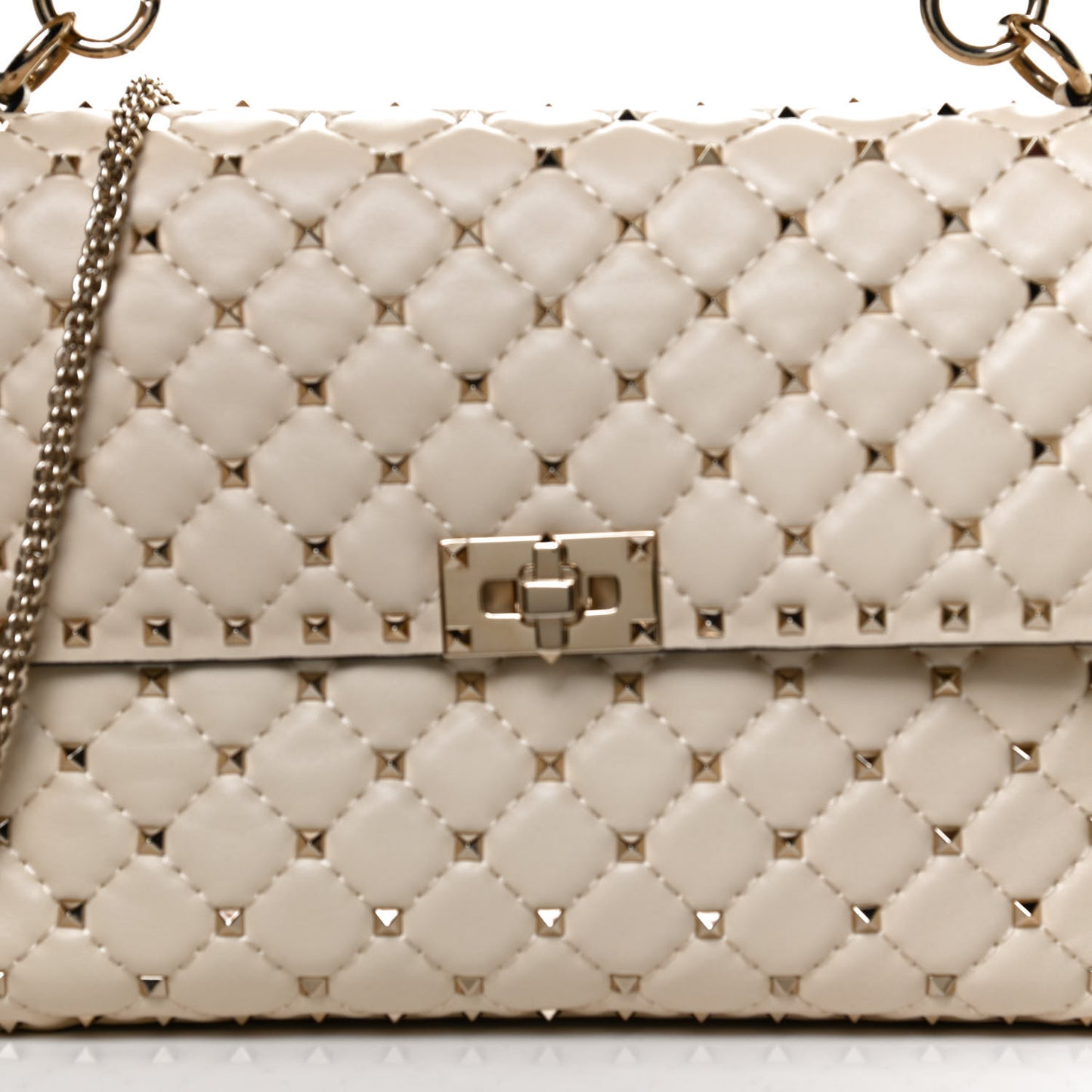 Nappa Maxi Rockstud Spike Shoulder Bag Light Ivory