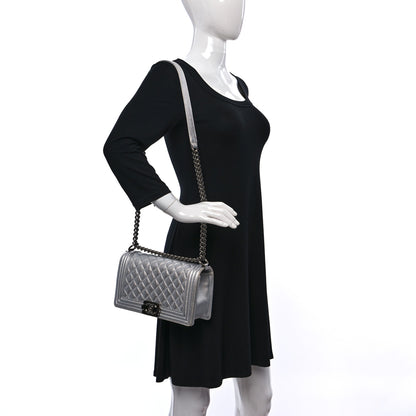 Chanel Metallic Perforated Lambskin Quilted Medium Boy Flap Argent 2 of 11