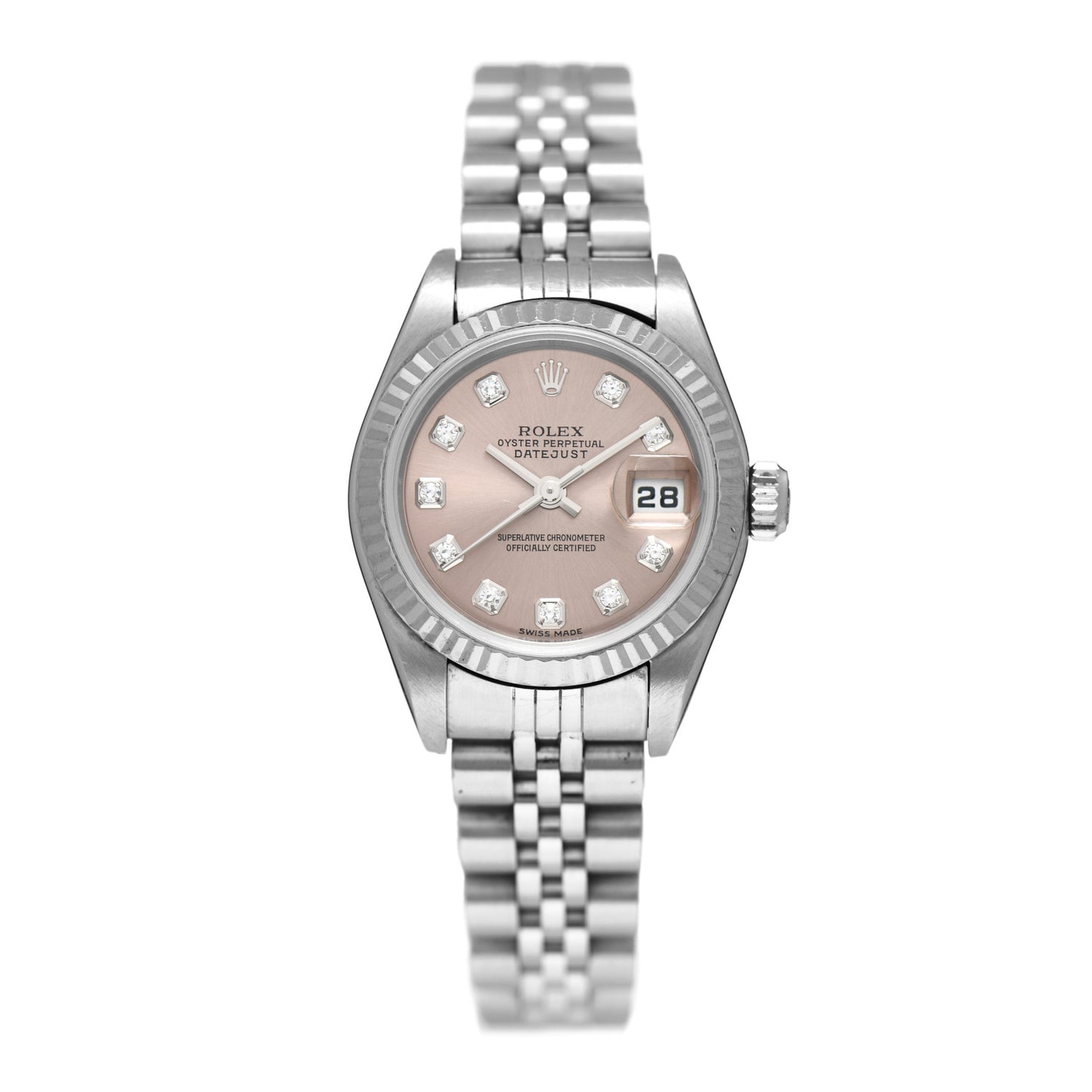 Stainless Steel 18K White Gold Diamond 26mm Oyster Perpetual Datejust Watch Pink 79174