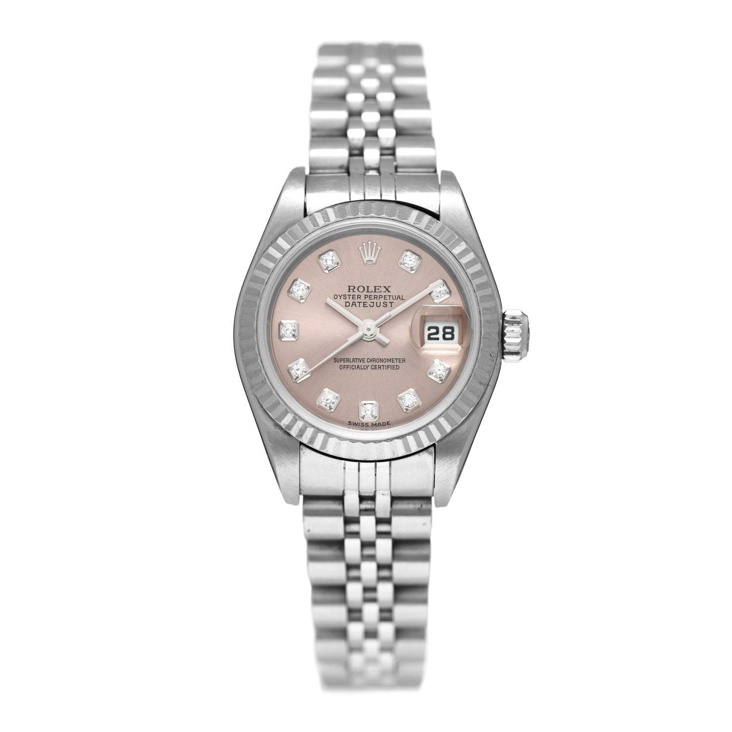 Rolex Stainless Steel 18K White Gold Diamond 26mm Oyster Perpetual Datejust Watch Pink 79174 1 of 5
