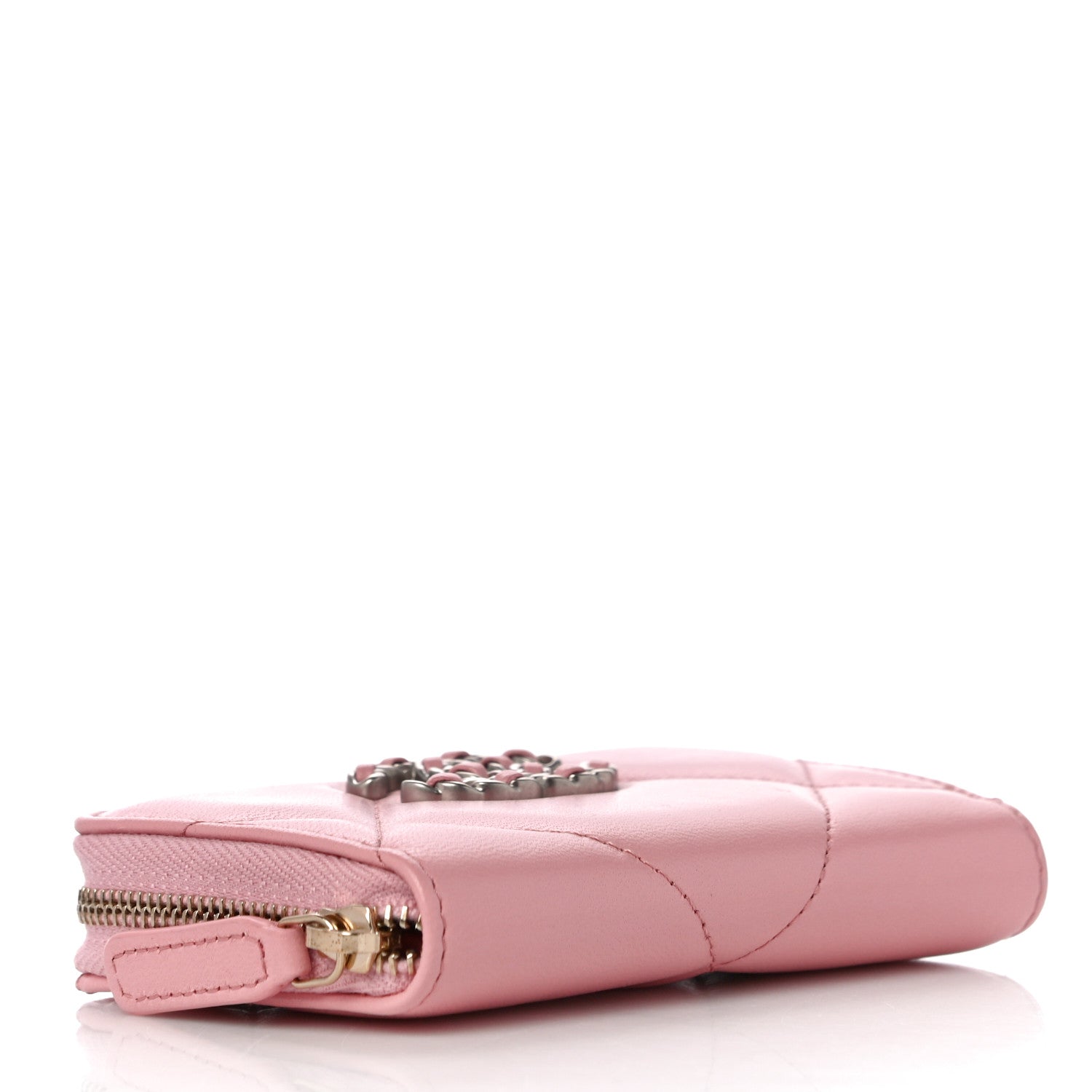 Chanel Lambskin Quilted Chanel 19 Zip Around Coin Purse Wallet Light Pink 4 of 11
