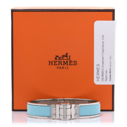 Hermes Enamel Charniere Uni Narrow Hinged Bracelet S Bleu Turquoise 15 of 15