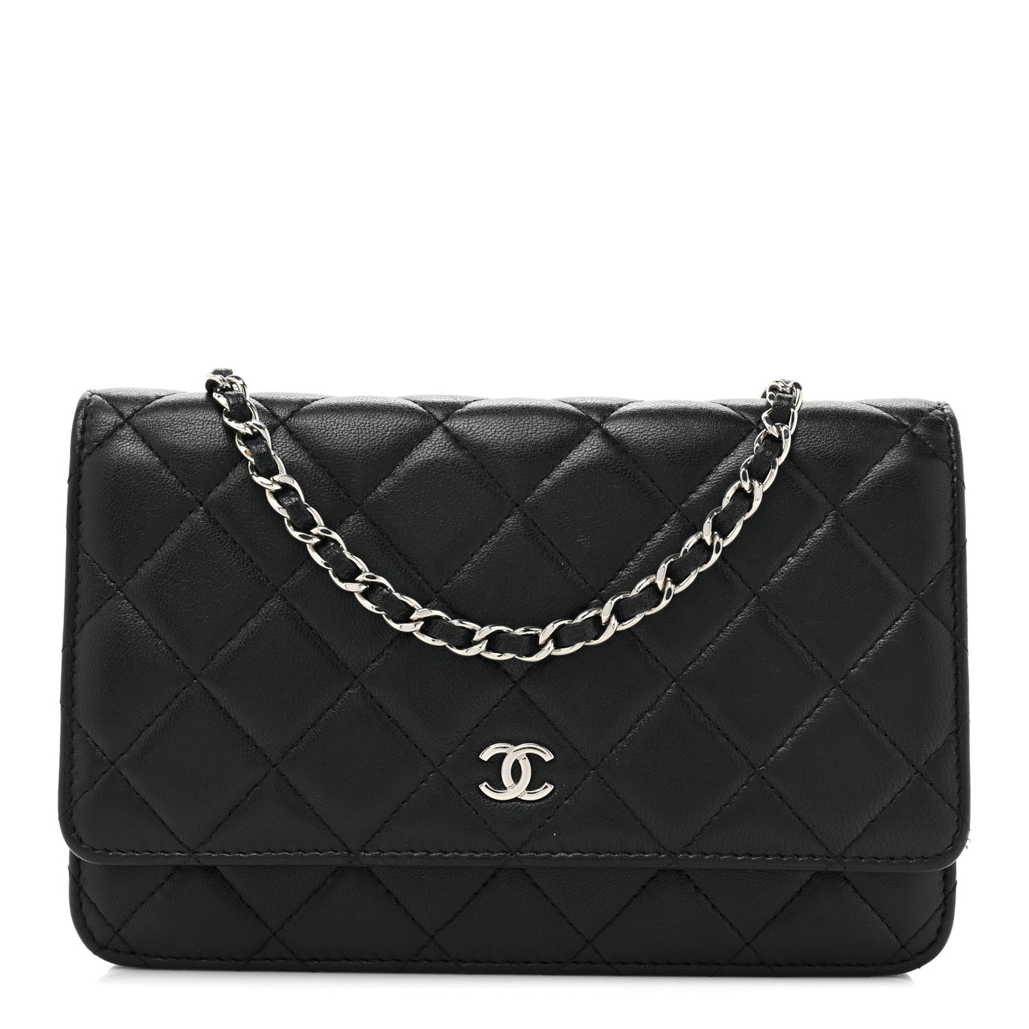 Lambskin Quilted Wallet On Chain WOC Black