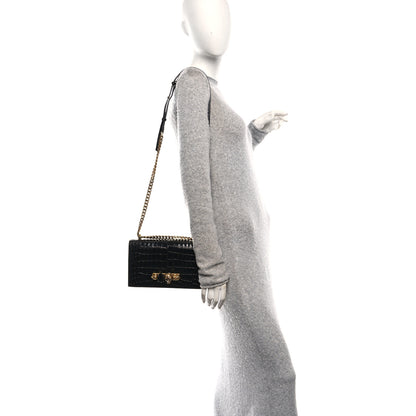 Alexander McQueen Crocodile Embossed Calfskin Knuckle Jeweled Crossbody Black 2 of 10