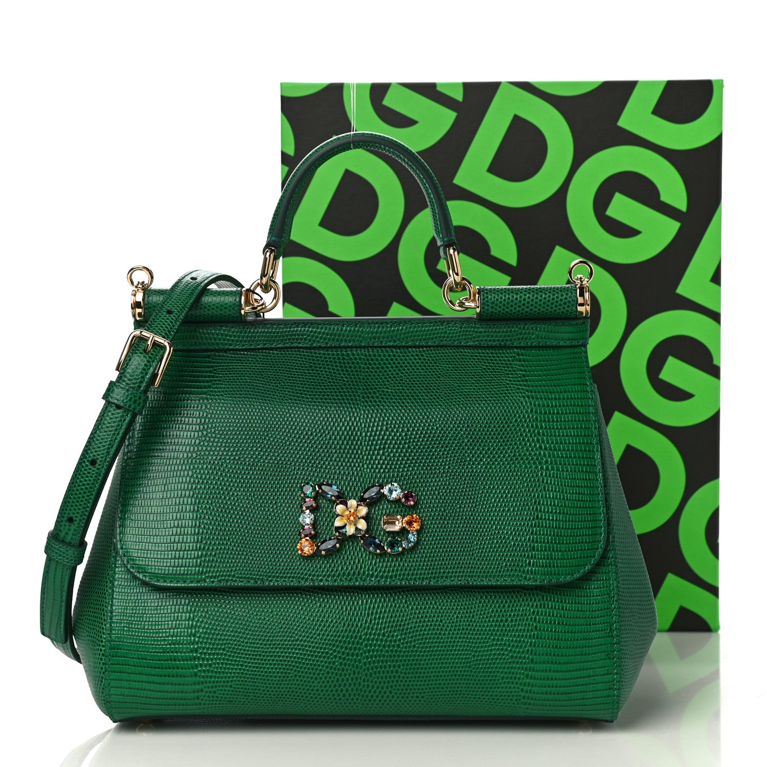 Dolce & Gabbana Stampa Iguana Crystal Medium Miss Sicily Satchel Green 10 of 10