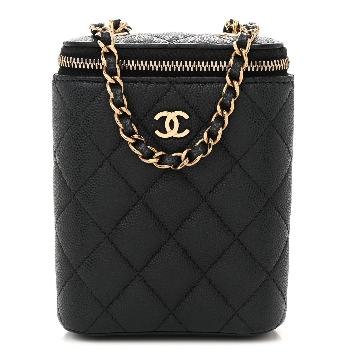 Chanel Caviar Quilted Small Vertical Coco Beauty Vanity Case With Chain Black 1 of 12