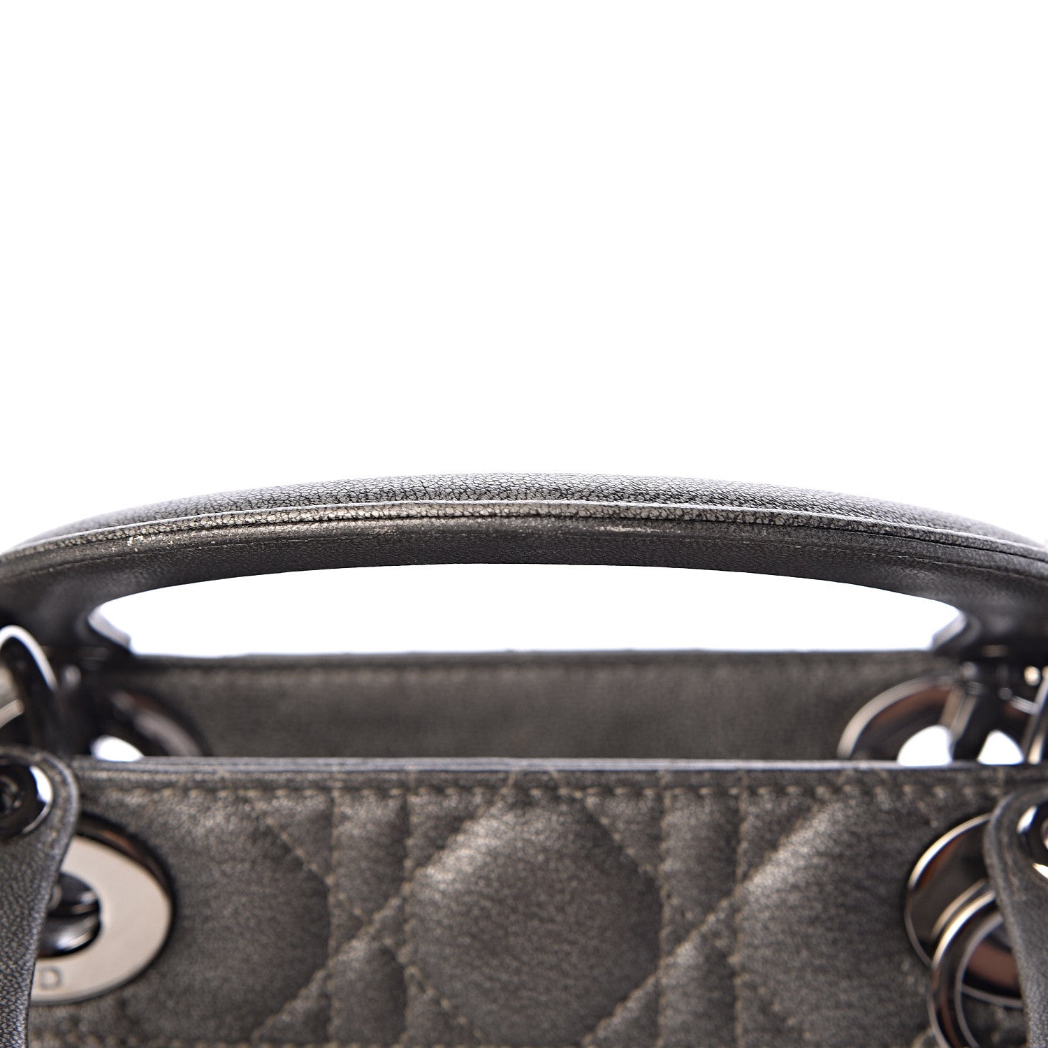 Christian Dior Metallic Lambskin Cannage Medium Lady Dior Gunmetal 8 of 15