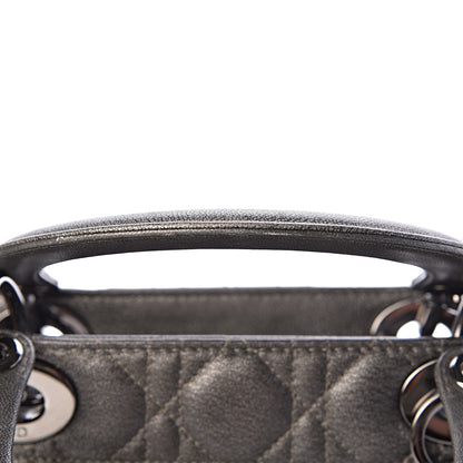 Christian Dior Metallic Lambskin Cannage Medium Lady Dior Gunmetal 8 of 15