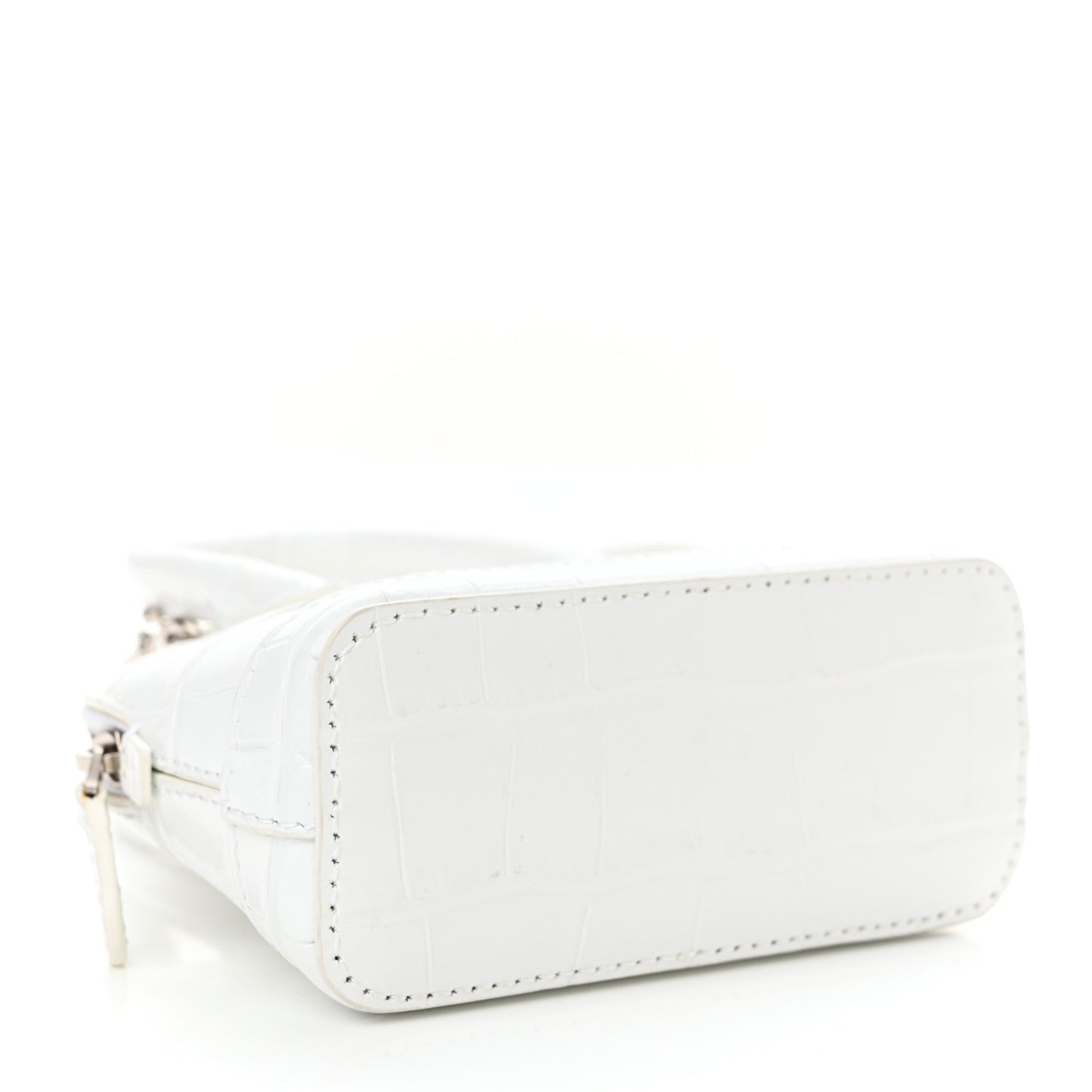 Calfskin Logo Crocodile Embossed Mini Ville Top Handle Bag White Black