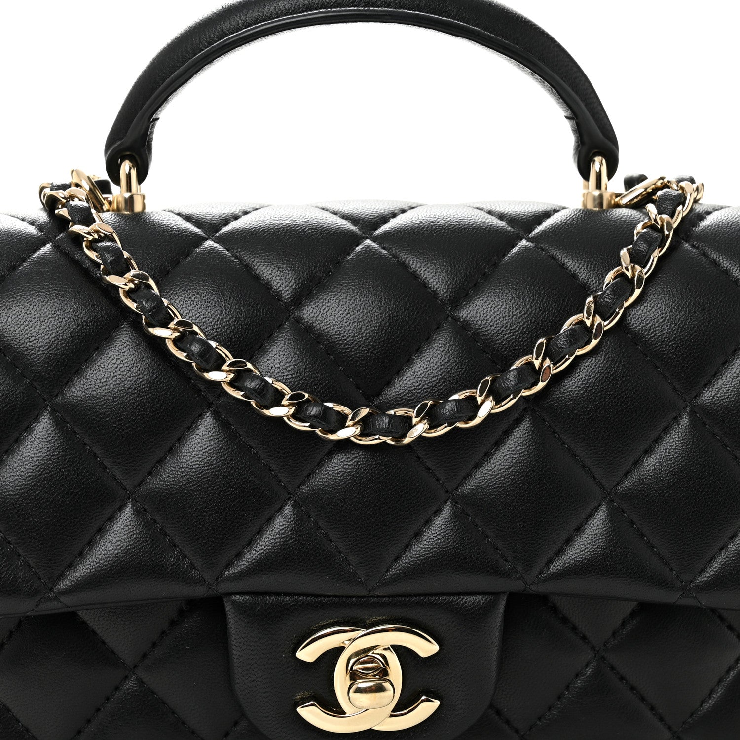 Chanel Lambskin Quilted Mini Top Handle Rectangular Flap Black 8 of 10