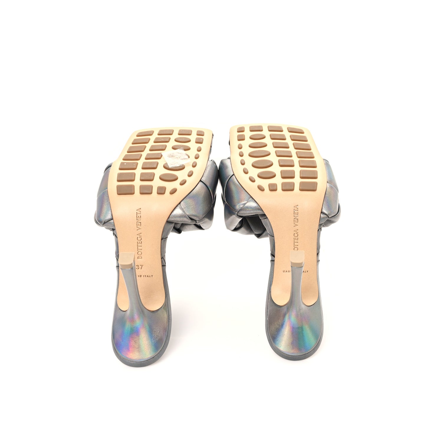 Laser Nappa Maxi Intrecciato Lido 90mm Mule Sandals 37 Oyster