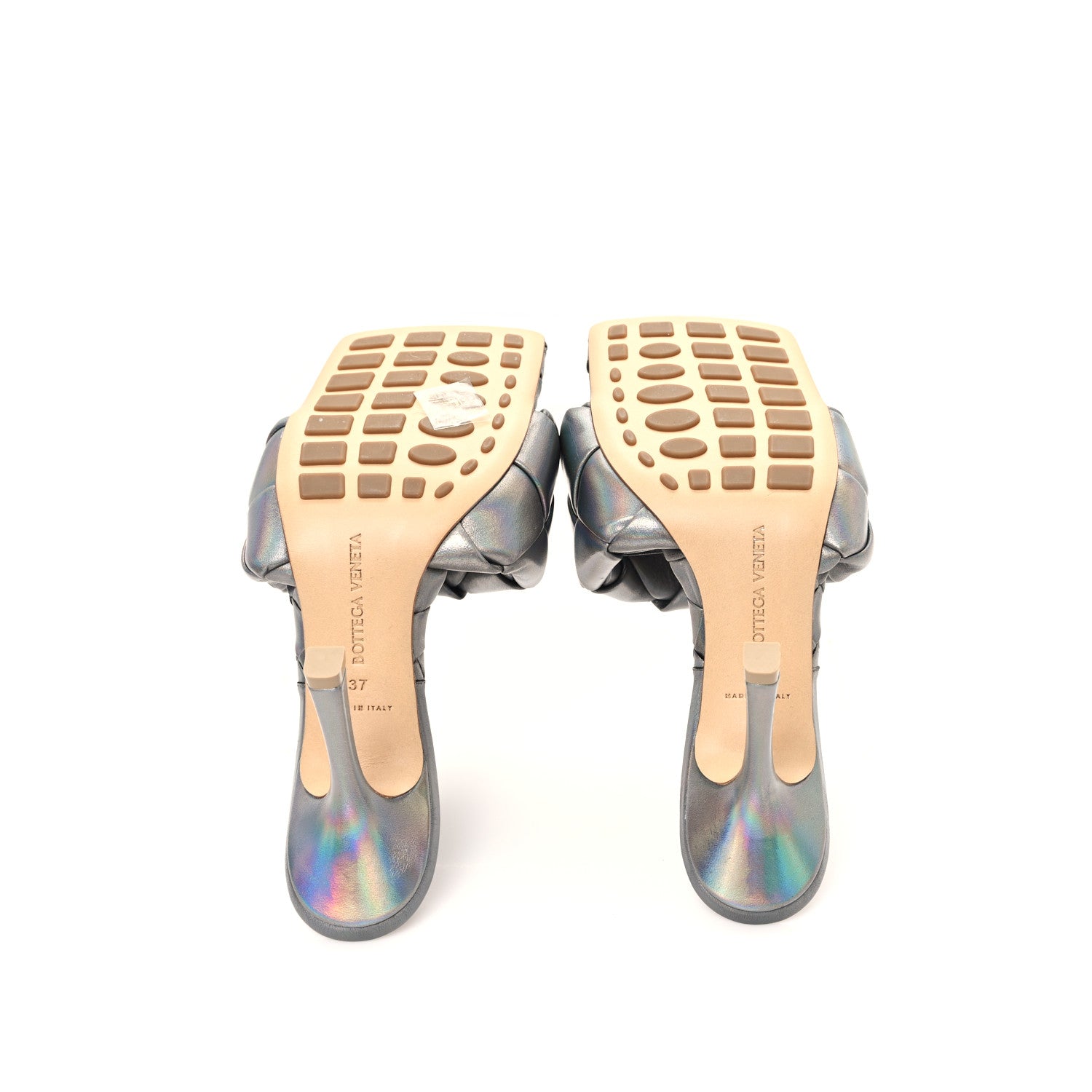 Bottega Veneta Laser Nappa Maxi Intrecciato Lido 90mm Mule Sandals 37 Oyster 6 of 9
