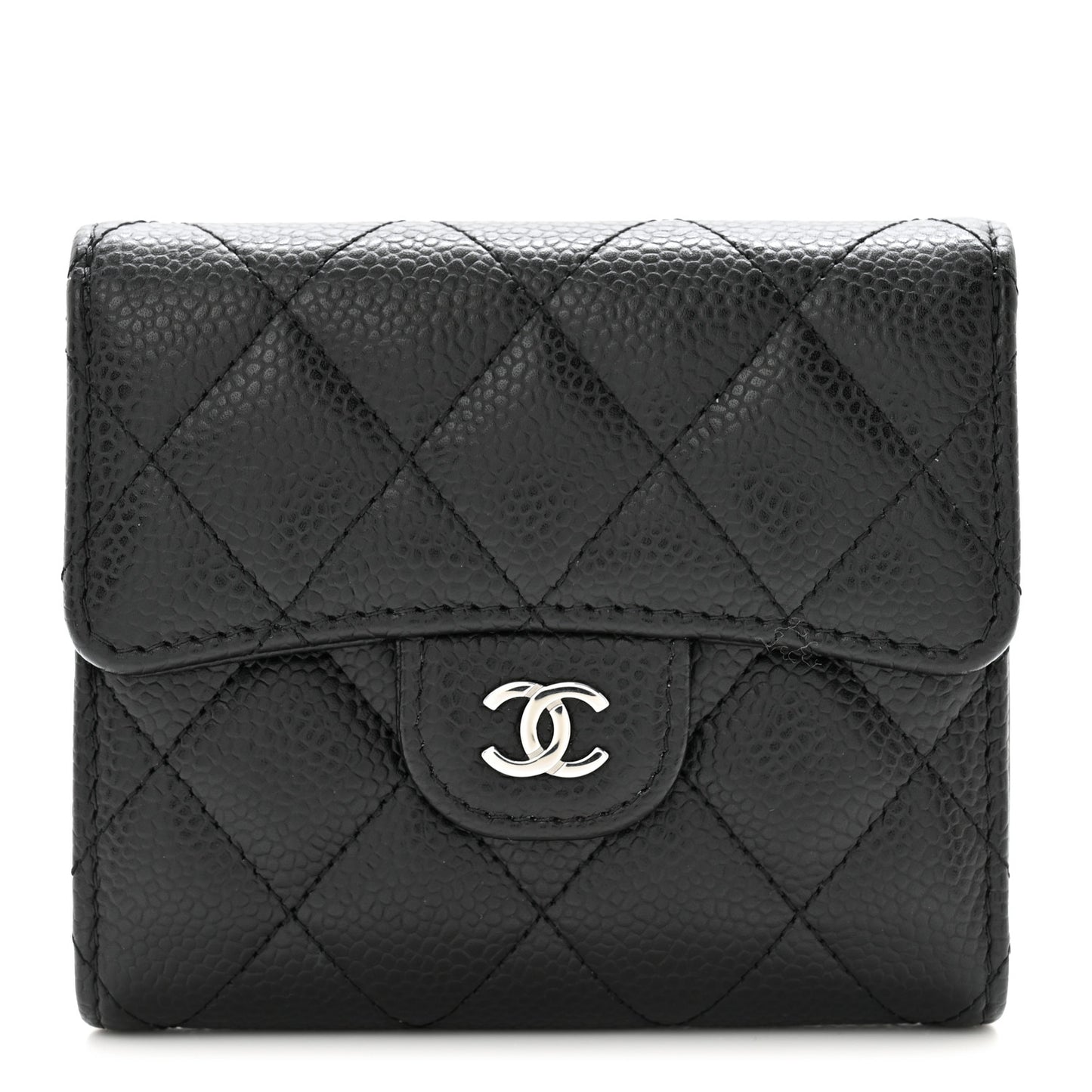 Caviar Quilted Compact Flap Wallet Black