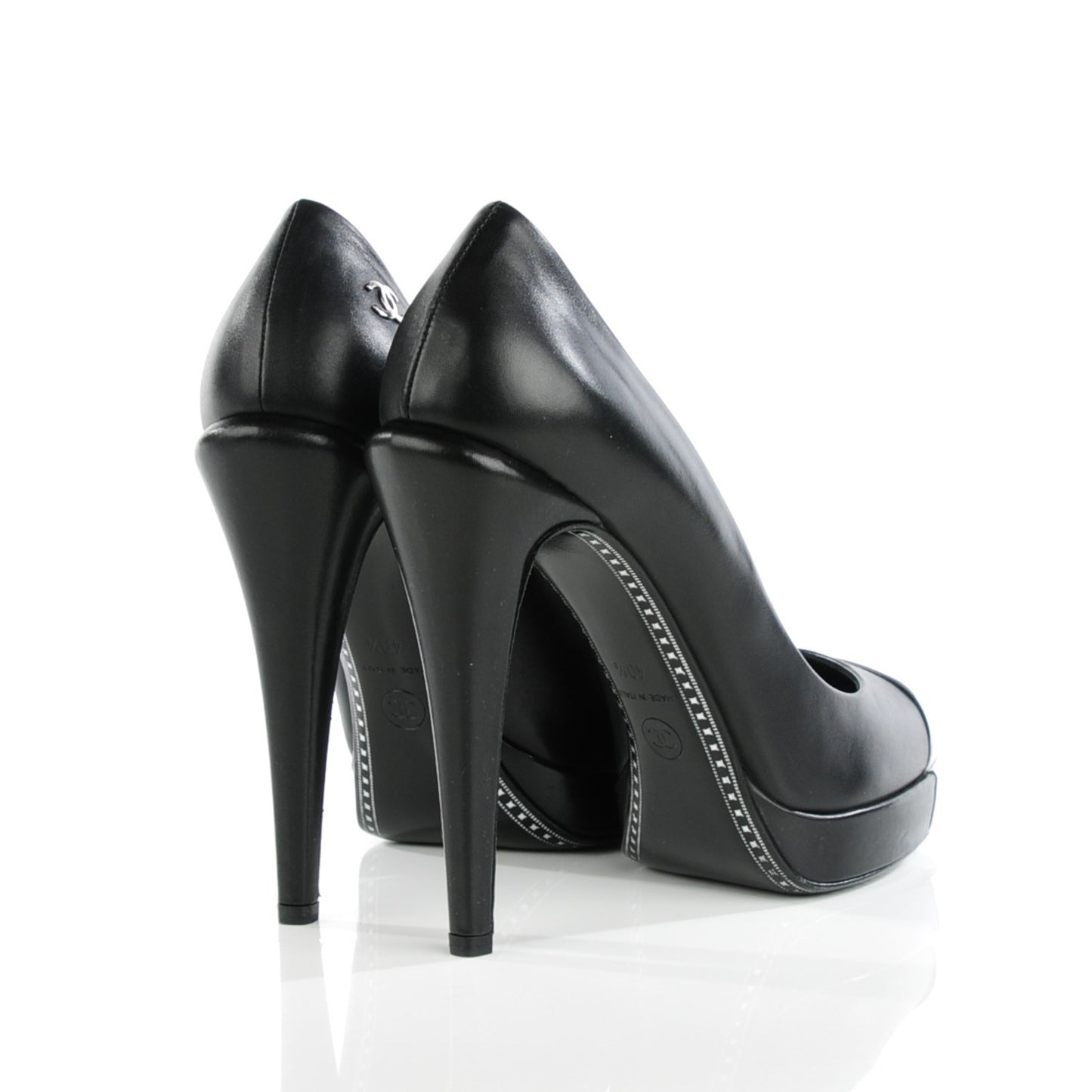 Calfskin Silver Cap Toe CC Pumps 40.5 Black