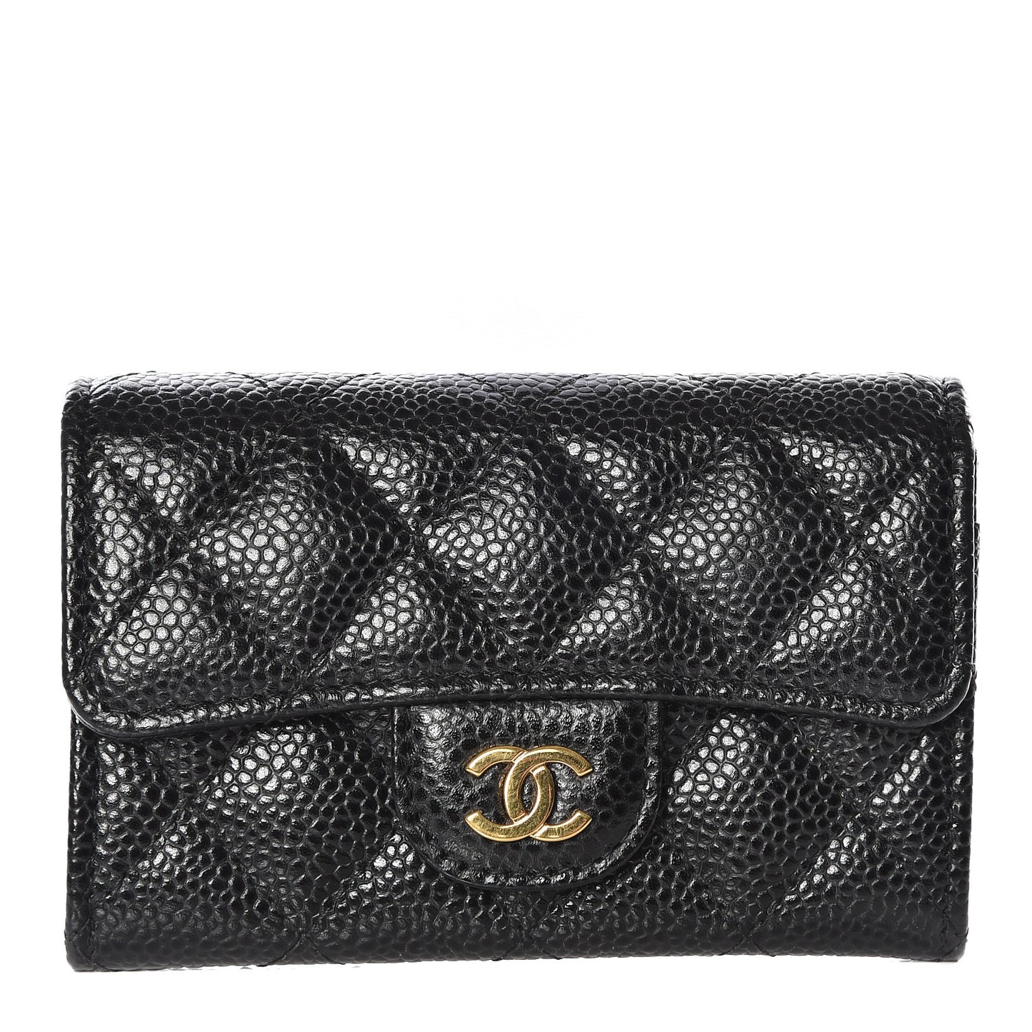 Caviar Quilted Flap Card Holder Black