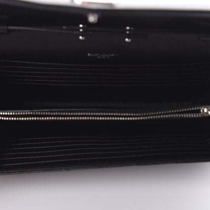 Saint Laurent Grain De Poudre Matelasse Chevron Monogram Chain Wallet Black 5 of 9