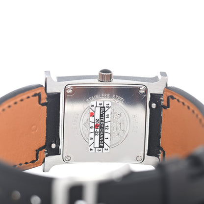 Hermes Stainless Steel Barenia Diamond 21mm Heure H Hour Double Jeu Quartz Watch Noir 4 of 5