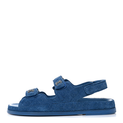 Chanel Suede Calfskin Velcro Dad Sandals 41.5 Blue 1 of 9