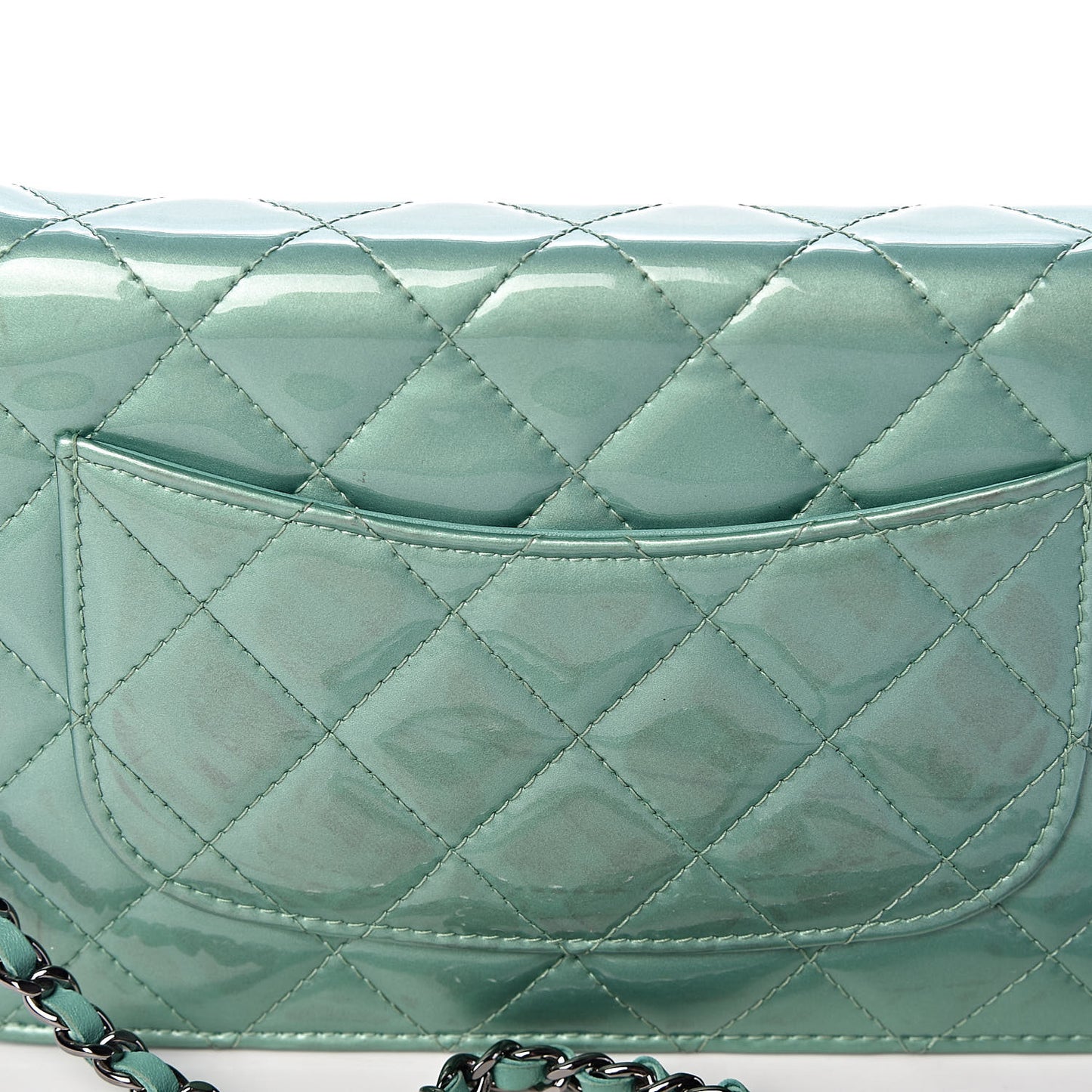 Patent Quilted Wallet On Chain WOC Green