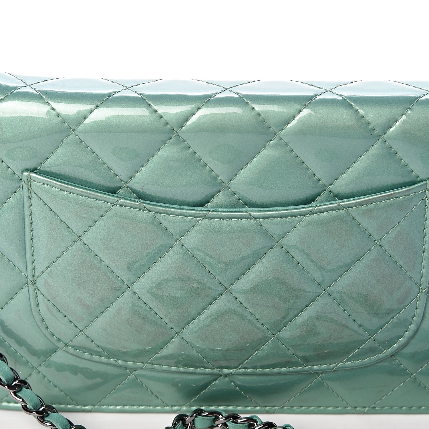 Chanel Patent Quilted Wallet On Chain WOC Green 12 of 14