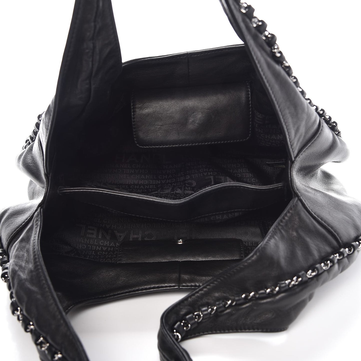 Calfskin Chain Hobo Black