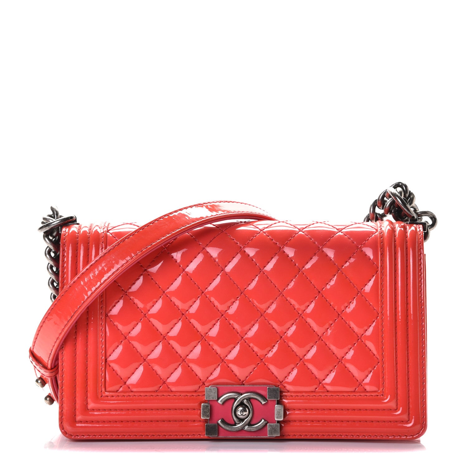 Chanel Patent Calfskin Enamel Quilted Medium Boy Flap Dark Pink 1 of 5