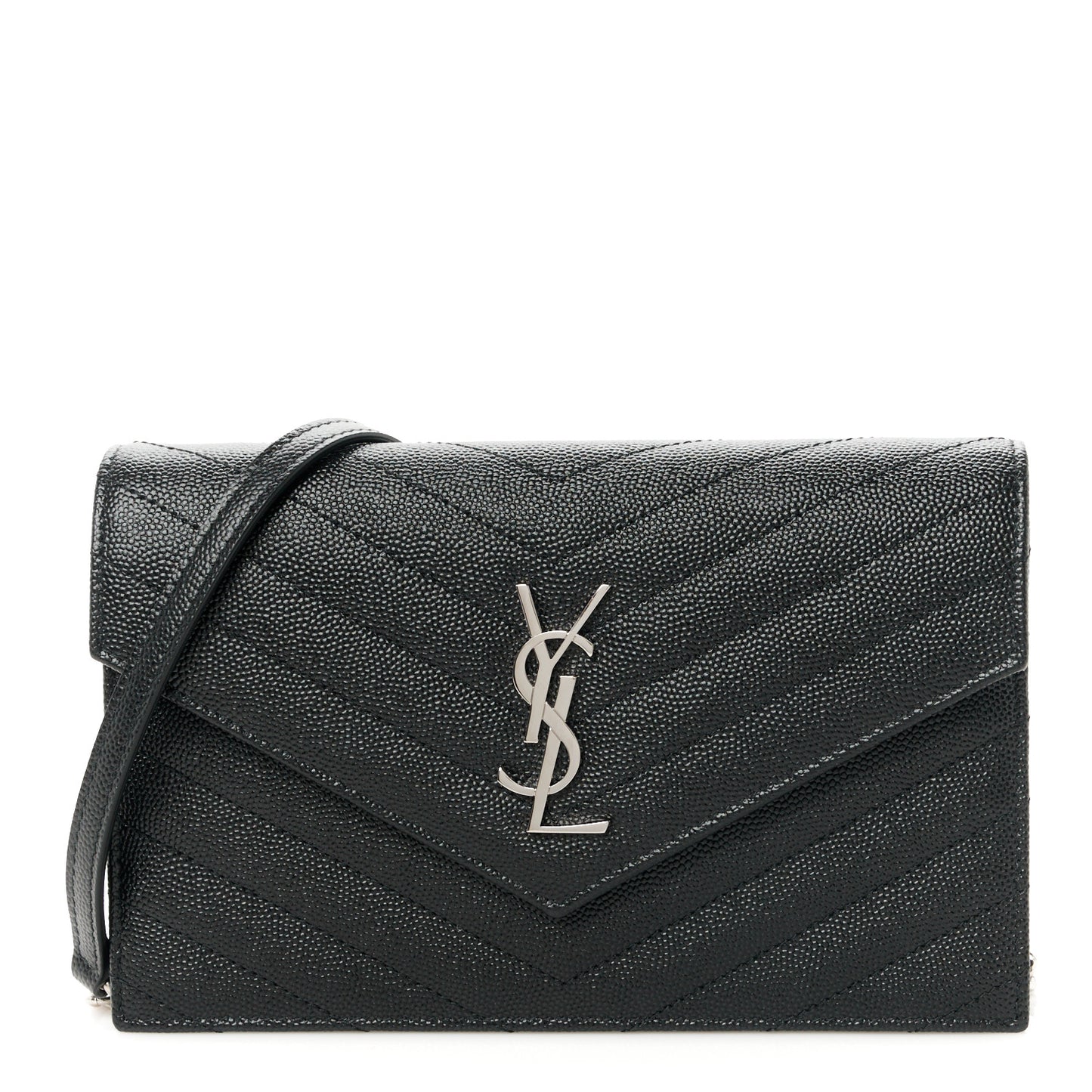Grain De Poudre Matelasse Chevron Monogram Envelope Chain Wallet Black