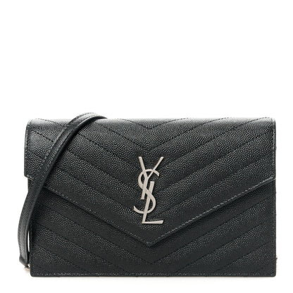 Saint Laurent Grain De Poudre Matelasse Chevron Monogram Envelope Chain Wallet Black 1 of 10