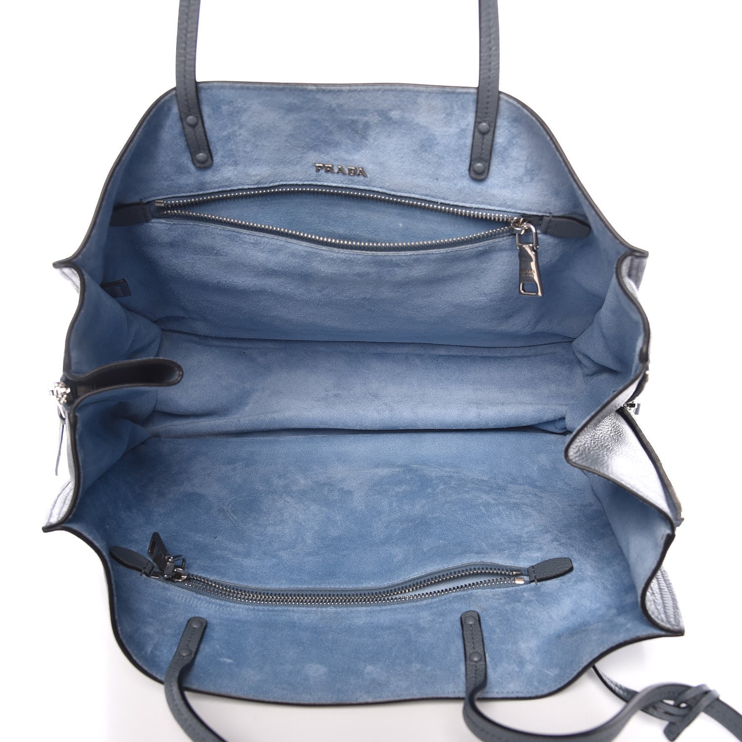 Prada Glace Calfskin Etiquette Shopping Bag Marine Astrale 5 of 9